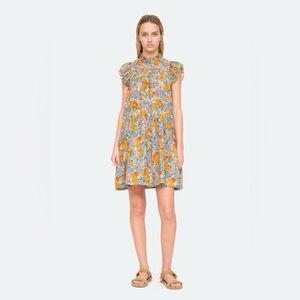 🌸 Sea New York Floral Mini Dress XS Smocked Ruffle Boho Cotton Silk